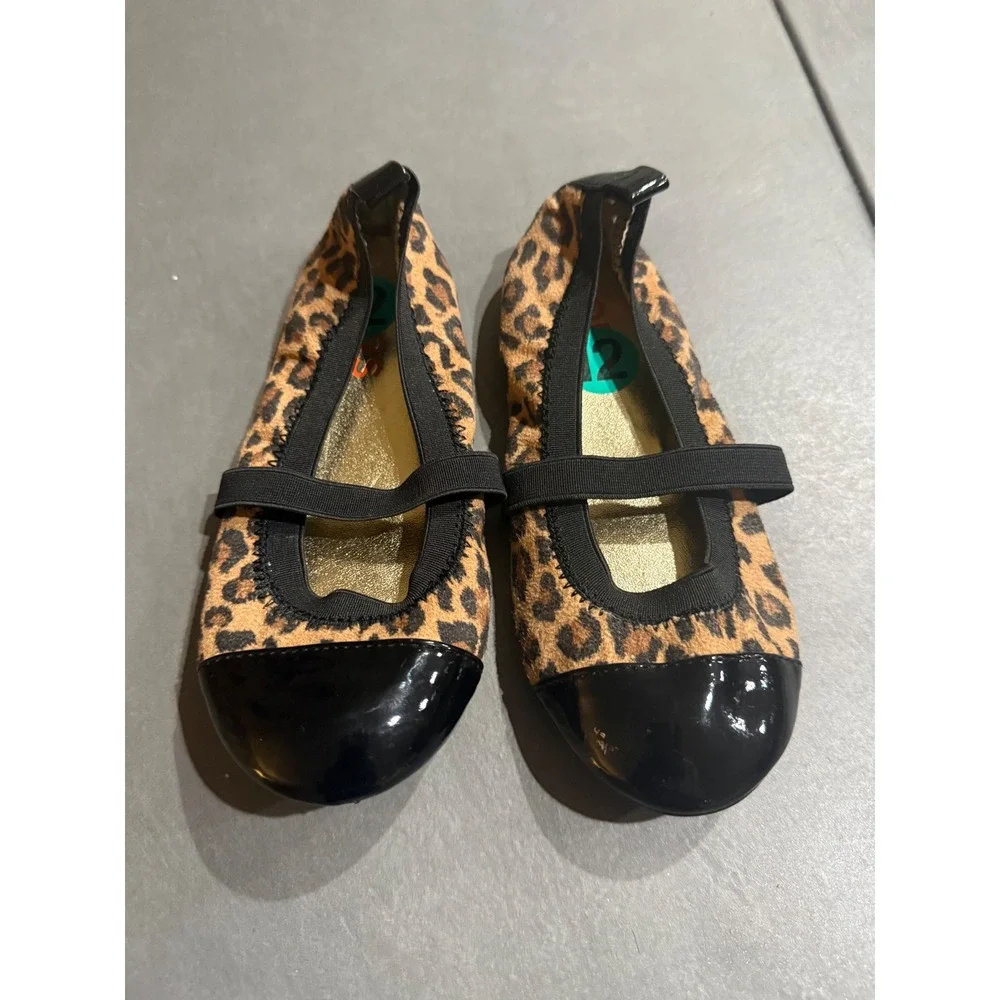 Michael Kors Girls Leopard Print Mary Jane Ballet Flats Black Cap Toe Size 12